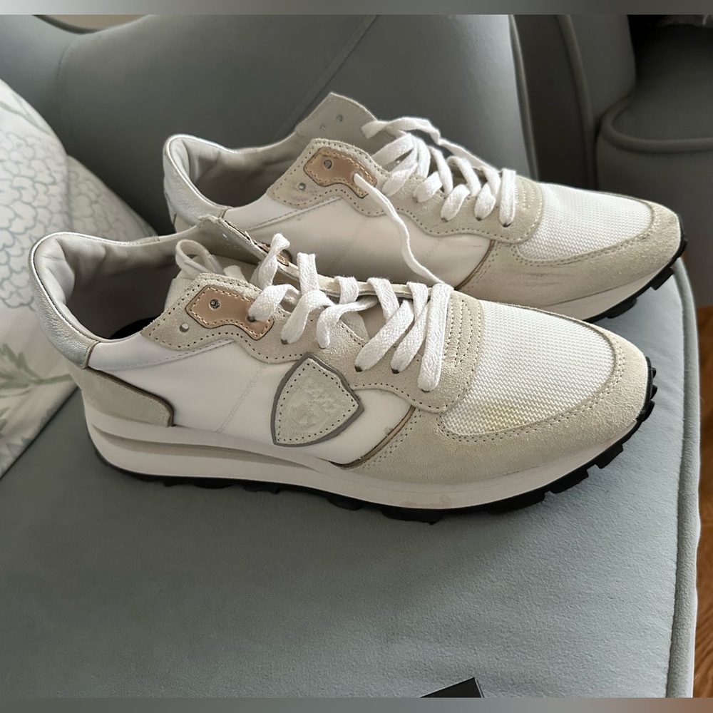 silver metallic sneakers
